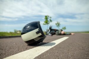 helmet on the road after motorcycle accident