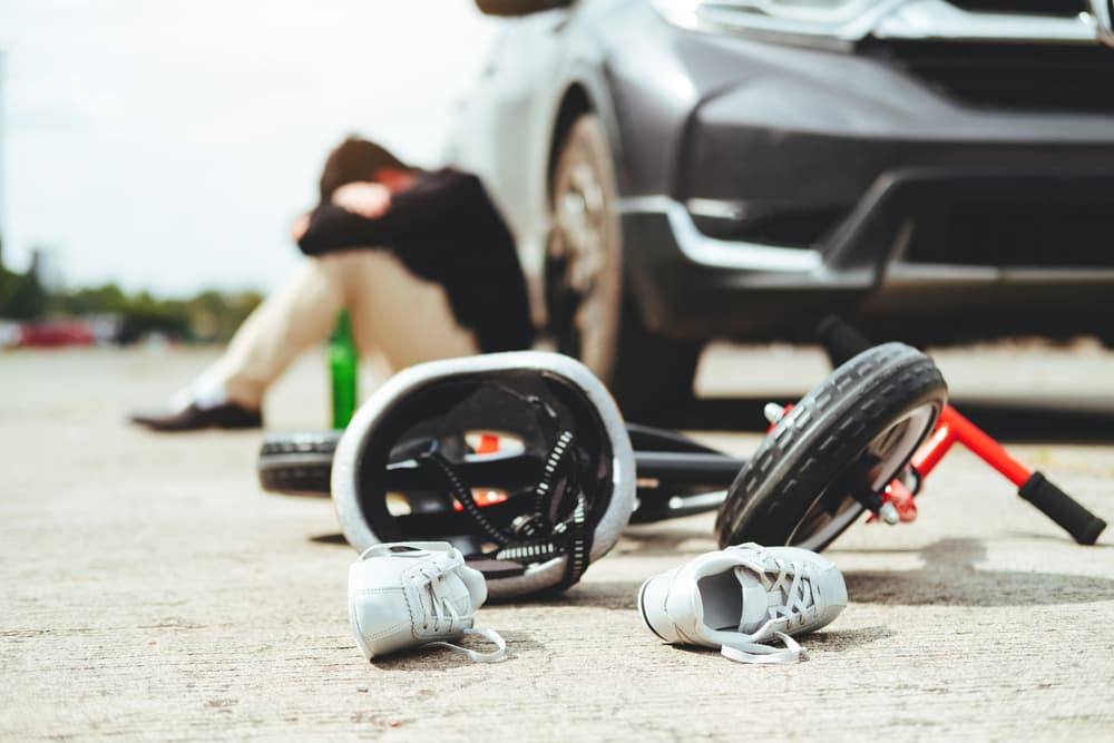 Stressed man suffering after Accident crash with bicycle.